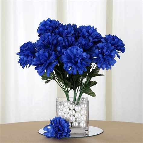 12 Bushes | Royal Blue Artificial Silk Chrysanthemum Flower Bouquets ...