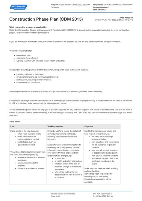 HSE construction phase plan: implement HSE CPPs