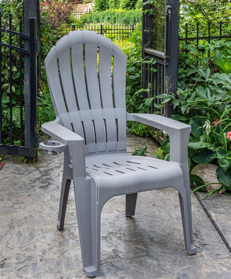 Adams Big Easy Outdoor Resin Adirondack Chair with Cup Holder, Gray ...