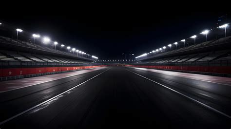 mpty carreras pista con iluminado luces en noche, vacío carreras pista ...