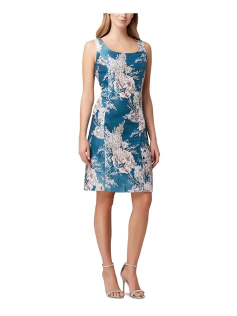 TAHARI $149 Womens New Teal Floral Jewel Neck Sleeveless Sheath Dress 4 ...