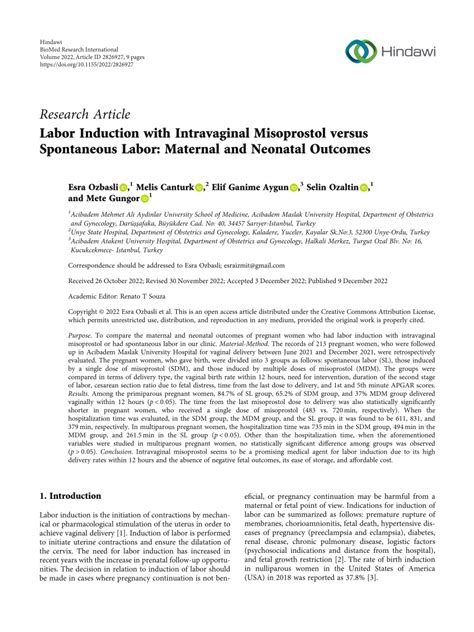 (PDF) Labor Induction with Intravaginal Misoprostol versus Spontaneous ...