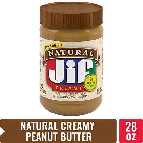 Jif Natural Creamy Peanut Butter Spread, 28 oz. (10 Count) â€“ 7g (7% ...