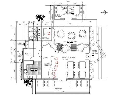 Restaurant layout plan with bar area in dwg AutoCAD file. - Cadbull