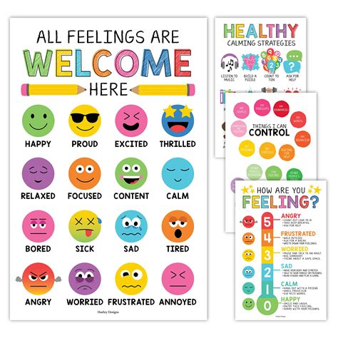 Buy 4 Colorful Feelings Chart For Kids Emotions Chart For Kids Feelings ...