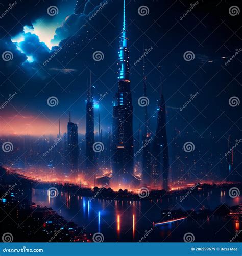 Foggy Cityscape at Night. 3d Rendering, 3d Illustration Stock ...