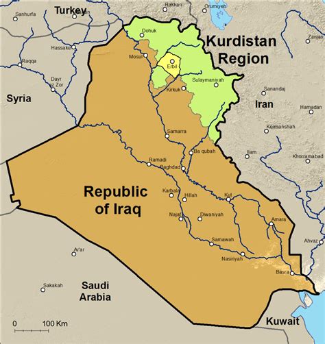 Republic of Iraq, with Kurdistan Region of Iraq (green) and the Erbil ...