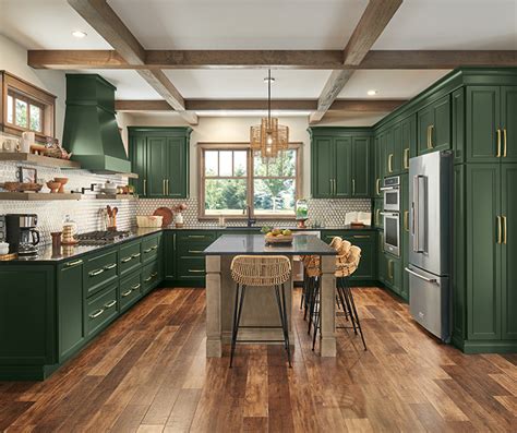 Thomasville - Casual Deep Green and Brown Kitchen Cabinets