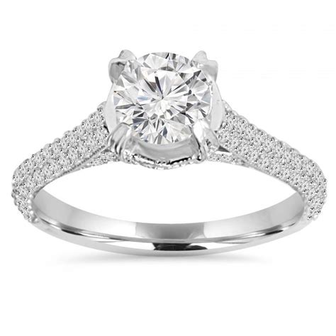 1.70CT Micro Pave Lab Created Diamond Engagement Ring 14K White Gold ...