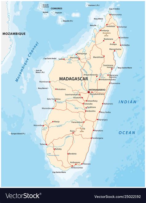 Republic madagascar road map Royalty Free Vector Image