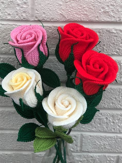 Long Stem Rose Crochet Pattern Crochet Rose Flower Crochet Valentine ...