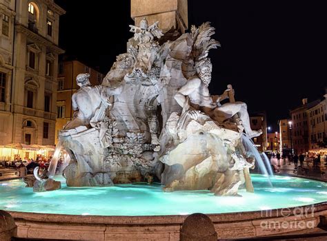 Four Rivers Fountain at night on Piazza Navona - Rome, Italy Photograph ...