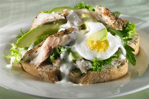 Open Topped Smoked Mackerel, Egg and Avocado Sandwich with Horseradish ...