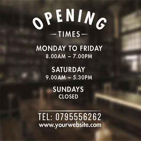 Opening Times Sign Opening hours times shop custom vinyl sign / sticker ...