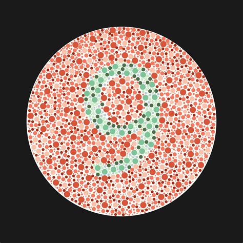 Ishihara test for color blindness. Color blind test. Green number 9 for ...