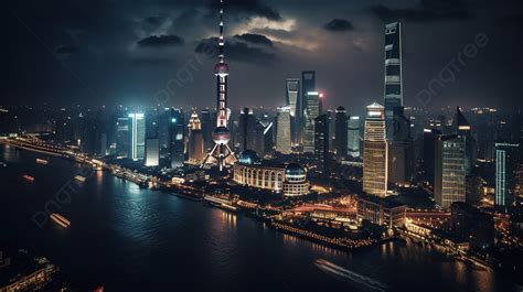 Panoramic View Of The Shanghai Skyline At Night Background, Picture Of ...