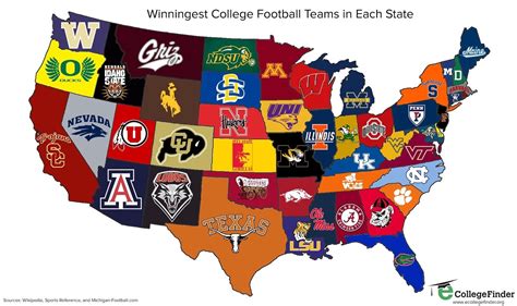 Map of winningest college football team in each U.S. state College ...