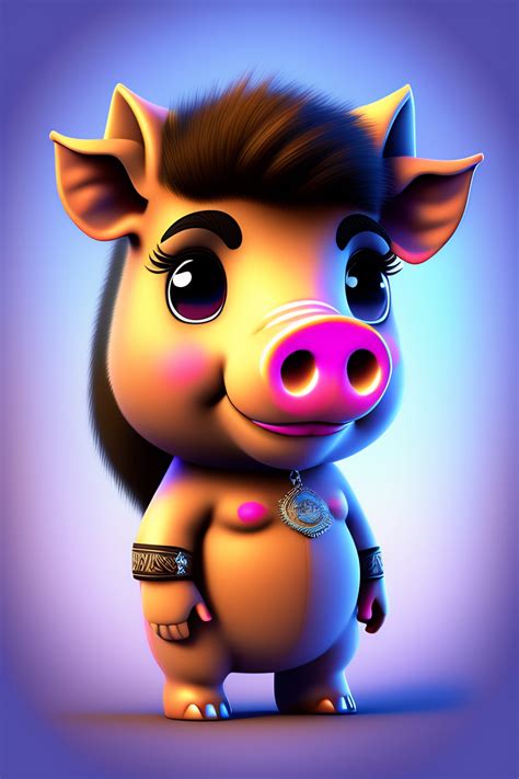 Lexica - Create a drawing of a pig cartoon, with nose ring piercing ...