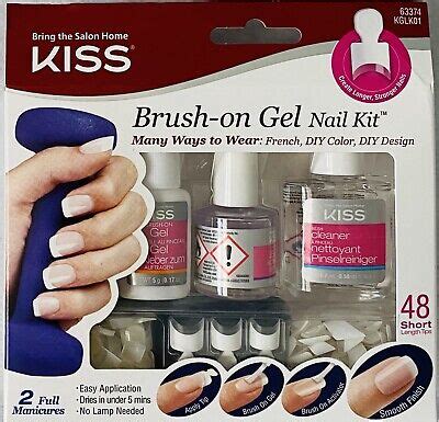 KISS Brush-on Gel Nail Kit- 48Short Tips Activator Gel Cleaner - KGLK01 ...