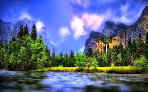 Beau paysage, rivière, forêt, cascades, montagnes Fonds d'écran ...