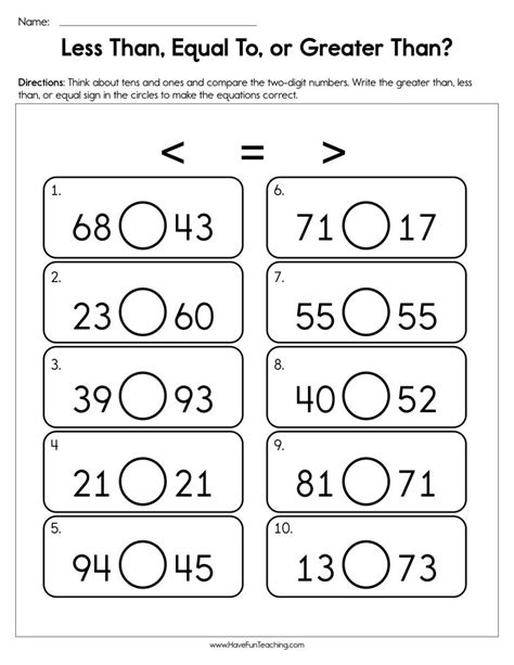 Less Than, Equal to, Or Greater Than Worksheet - Have Fun Teaching