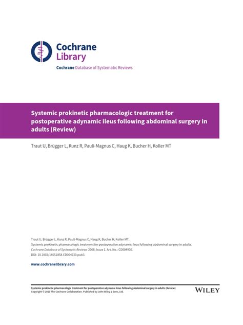 Systemic Prokinetic Pharmacologic Treatment For Postoperative Adynamic ...