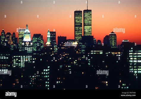 Vintage Image of New York City Skyline which includes the Twin Towers ...