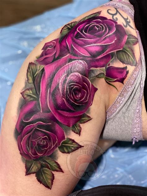 Realistic purple roses cover up tattoo | Purple tattoos, Purple rose ...