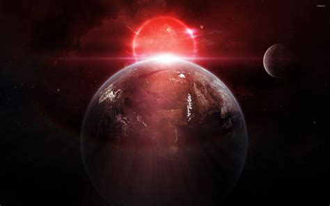 Red sun behind the planet wallpaper - Space wallpapers - #34240