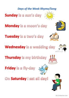 23 Days of the week, Song and nursery rhyme activity, Listen…