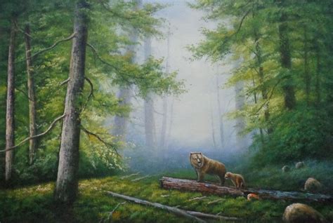 Bear Mother and Child Wandering in Deep Forest Oil Painting Animal ...