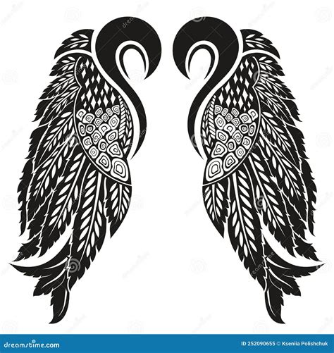 Black and White Angel Wings.Tattoo Design. Vector Llustration. Stock ...