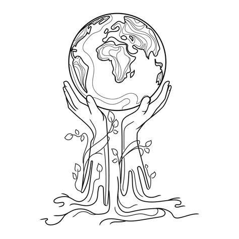 Save the world concept isolated line drawing, vector illustration ...