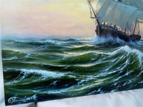 Sailing Ship at Sunset Seascape Custom Oil Painting. - Etsy