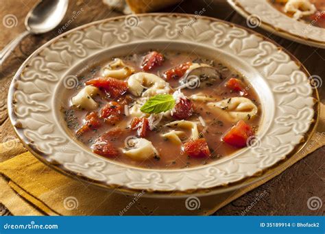 Rustic Homemade Tortellini Soup Stock Photo - Image of herb, italian ...