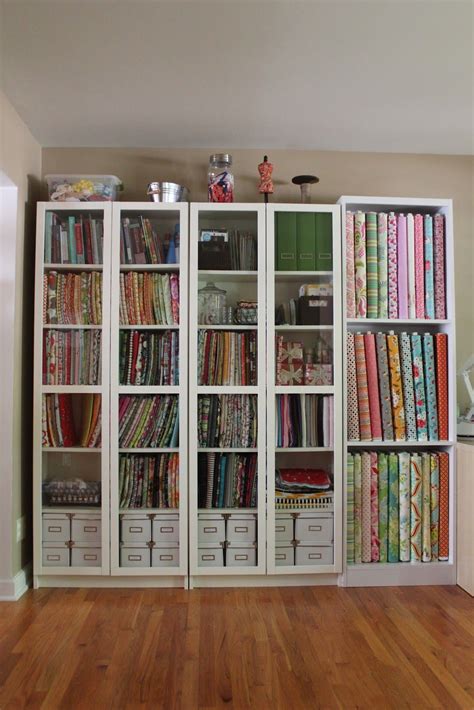 fabric bolt bookshelf | Sewing room design, Sewing room storage, Sewing ...