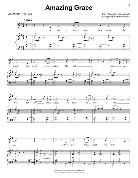 John Newton "Amazing Grace" Sheet Music Notes | Download Printable PDF ...