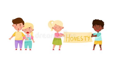 Honest and Fair Children Set. Kids Swearing To Be Honest Cartoon Vector ...