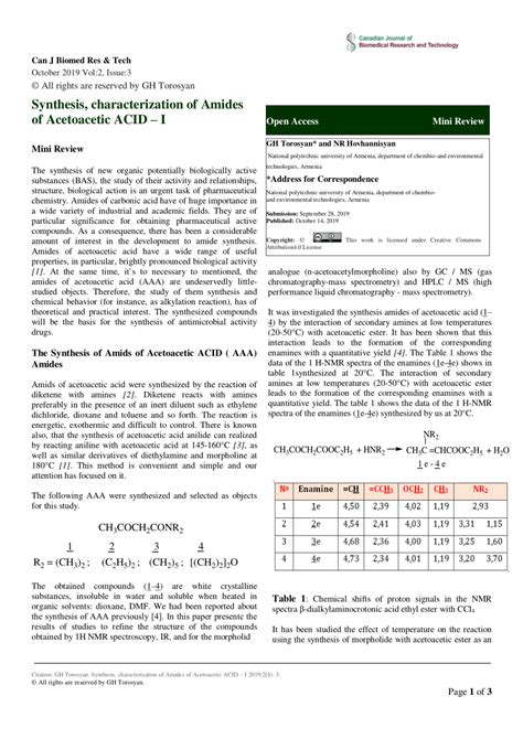 (PDF) Synthesis, characterization of amides of acetoacetic acid - I