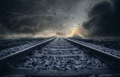 HD wallpaper: photography of train rail, Track, Storm, Landscape ...