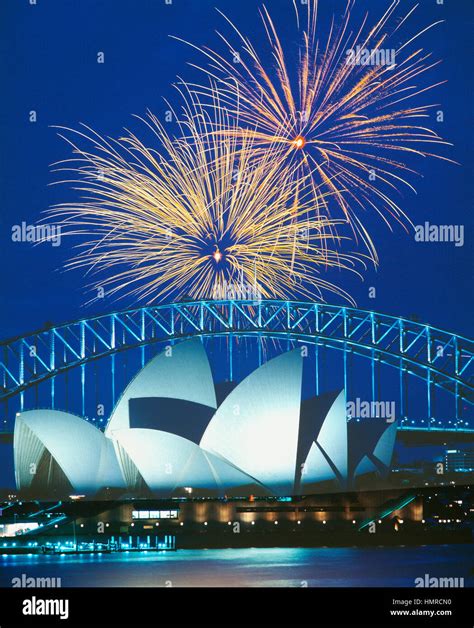 Fireworks over Sydney Harbour Bridge and Opera House, Australia Stock ...