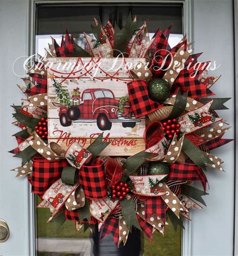 Ready to Ship! Red Truck Merry Christmas wreath by CharmingDoorDesigns ...