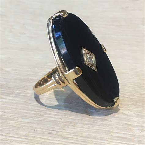 Vintage (1960s) Black Onyx & Diamond Ring, it's a looong piece of onyx!