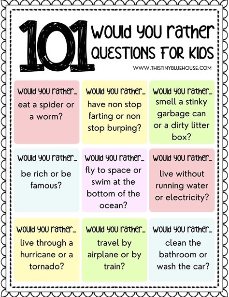 Would You Rather Questions For Kids Printable