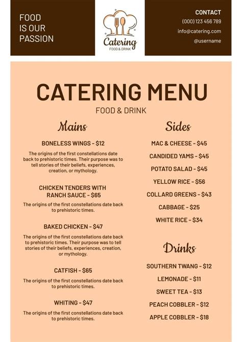 Free Duotone Linear Food & Drink Catering Menu template