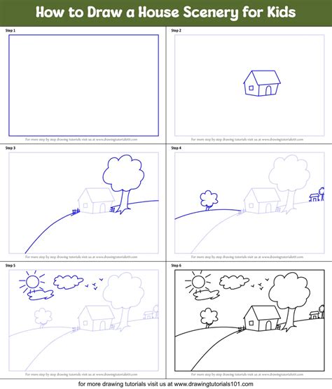 How to Draw a House Scenery for Kids (Scenes) Step by Step ...