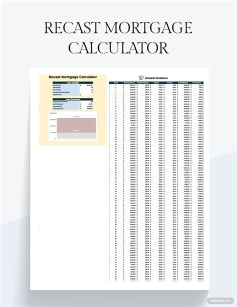 Recast Mortgage Calculator - Google Sheets, Excel | Template.net