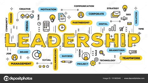 Vector creative illustration of leadership yellow word lettering Stock ...