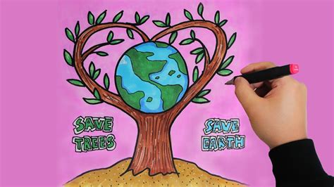 How To Draw Save Trees Save Earth Drawing For Kids Easy And Step By ...