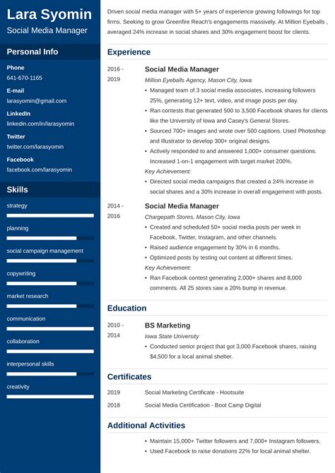 Social Media Manager Resume Example Amp Writing Tips For 2022 - Riset